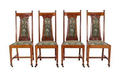 Lot 2247 - A Set of Four Arts & Crafts Oak Salon Chairs,...