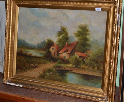 Lot 388 - Charles L Shaw (active 1880-1898), river landscape with cottages, signed, oil on canvas