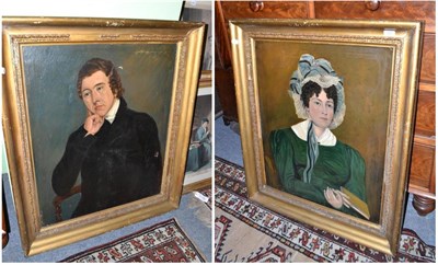 Lot 393 - A pair of portrait oil paintings of a man and a woman