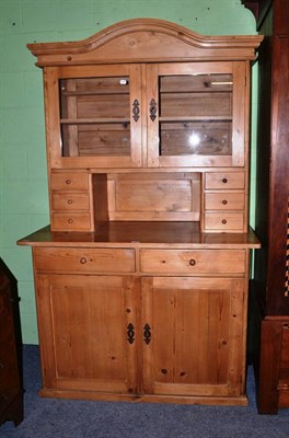 Lot 411 - Pine dresser with glazed upper section, 119cm wide