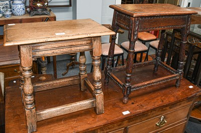 Lot 543 - Two 17th century style oak joint stools,...