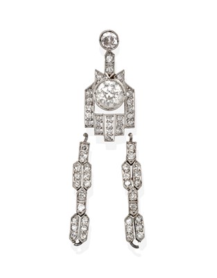 Lot 2349 - A Single Art Deco Diamond Drop Earring, circa...