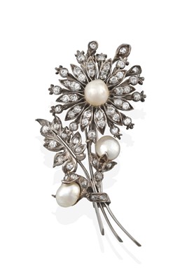 Lot 2264 - A Pearl and Diamond Brooch, realistically...