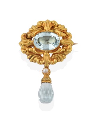 Lot 2276 - An Aquamarine and Split Pearl Brooch, the oval...