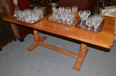 Lot 456 - A Lyndon ";Cat & Mouse"; Hammell oak 6' refectory table, on two turned supports joined by a...