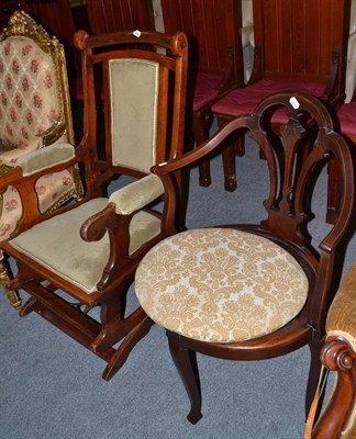 Lot 476 - A late 19th century mahogany framed American rocking chair and an Edwardian mahogany inlaid...