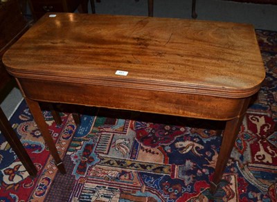 Lot 481 - Late George III mahogany and line inlaid D-shaped fold-over tea table