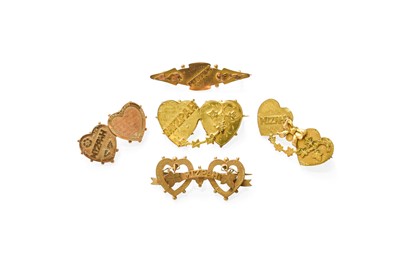 Lot 334 - Five Mizpah Brooches, of varying designs and...