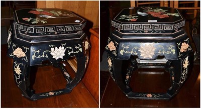 Lot 487 - Pair of black lacquered side tables