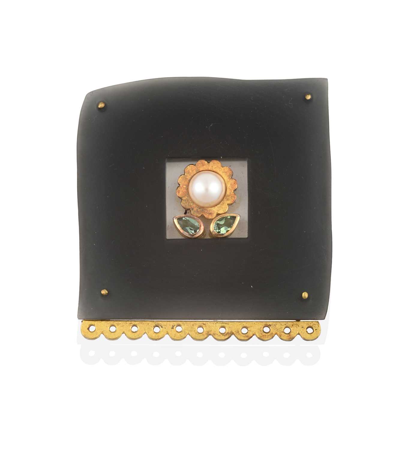 Lot 2295 - A Tourmaline and Simulated Pearl Brooch, by...