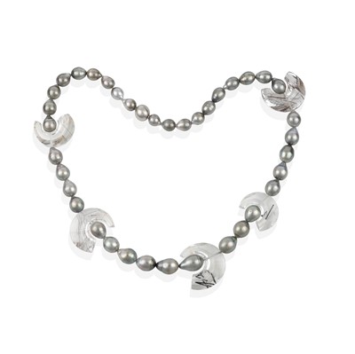 Lot 2294 - A Grey Baroque Cultured Pearl and Rutilated...