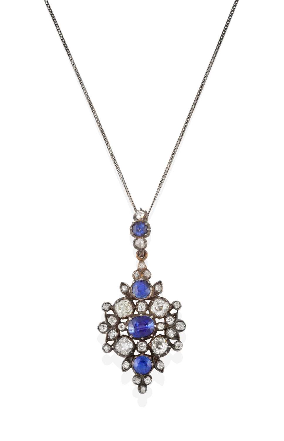 Lot 2275 - A Sapphire and Diamond Pendant on Chain, the...