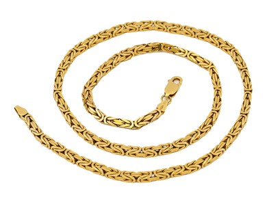 Lot 1072 - An 18 carat gold fancy link chain, formed of...