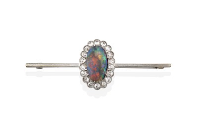 Lot 2261 - An Opal and Diamond Bar Brooch, the oval...