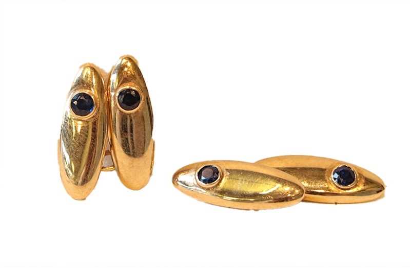 Lot 47 - A pair of synthetic sapphire cufflinks,...
