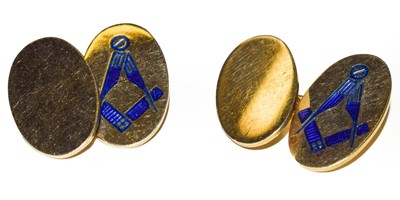 Lot 52 - A pair of 9 carat gold and enamel Masonic...
