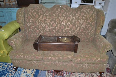 Lot 551 - Circa 1940's three seater settee and an oak cased wall clock