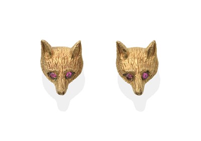 Lot 2369 - A Pair of 9 Carat Gold Fox Mask Earrings