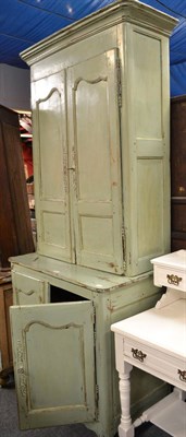 Lot 555 - Green painted French oak small cupboard