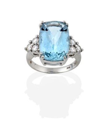 Lot 2360 - An Aquamarine and Diamond Ring, the cushion...