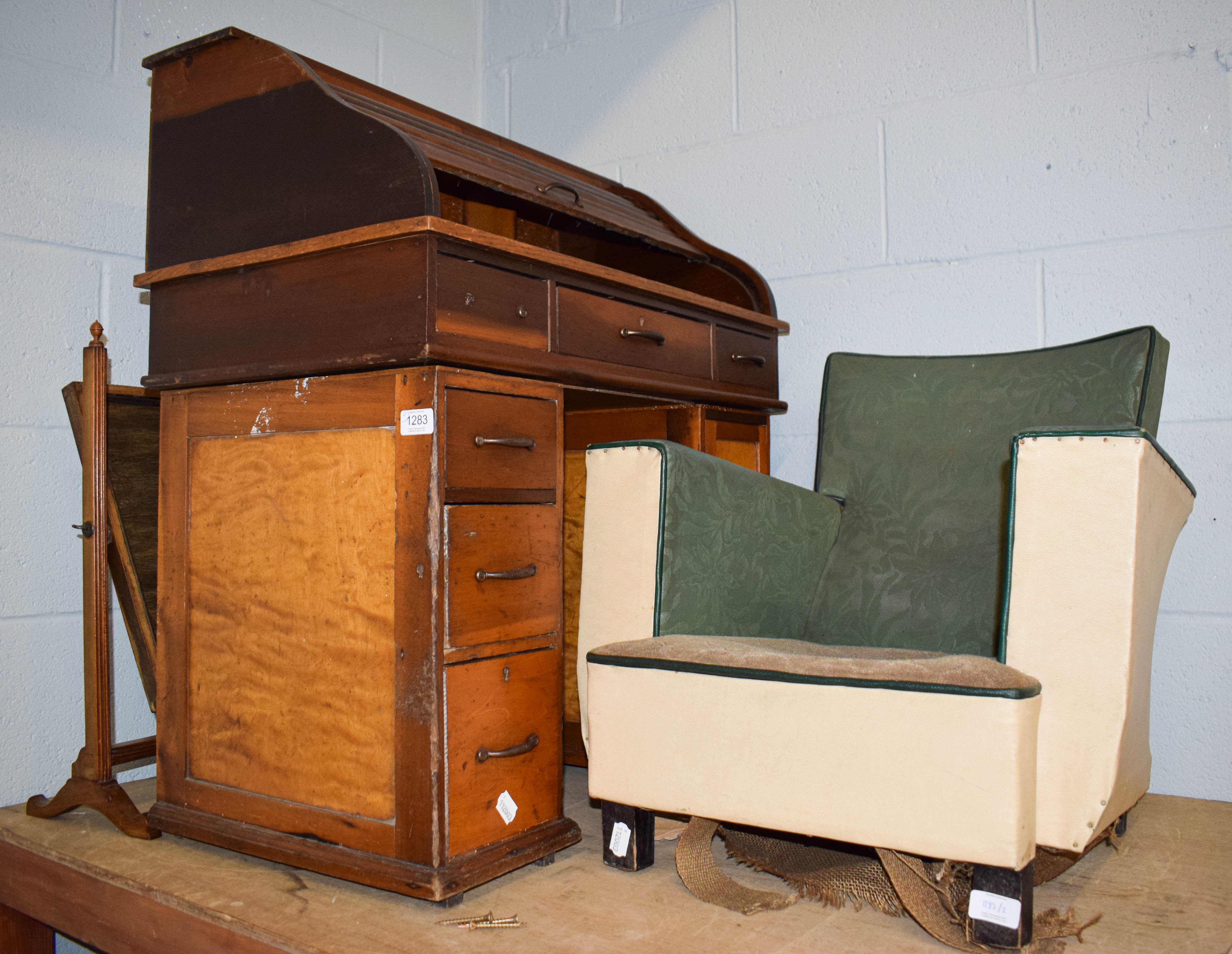 Lot 1283 A child's rolltop desk, together with a