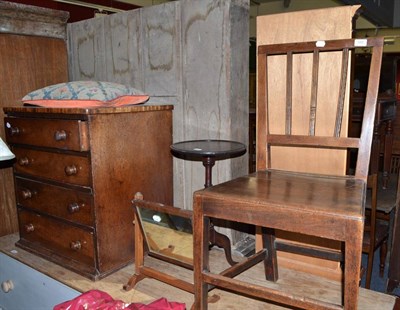 Lot 588 - A mahogany dining chair, small mahogany four height chest, wine table, small toilet mirror,...