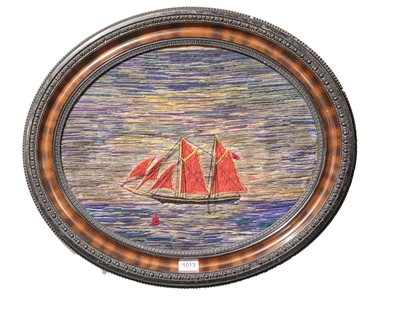 Lot 1013 - A sailors woolwork picture of a sailing boat...