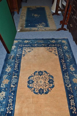 Lot 617 - Ningsia Rug, North west China, the sand field with central floral roundel framed by spandrels...