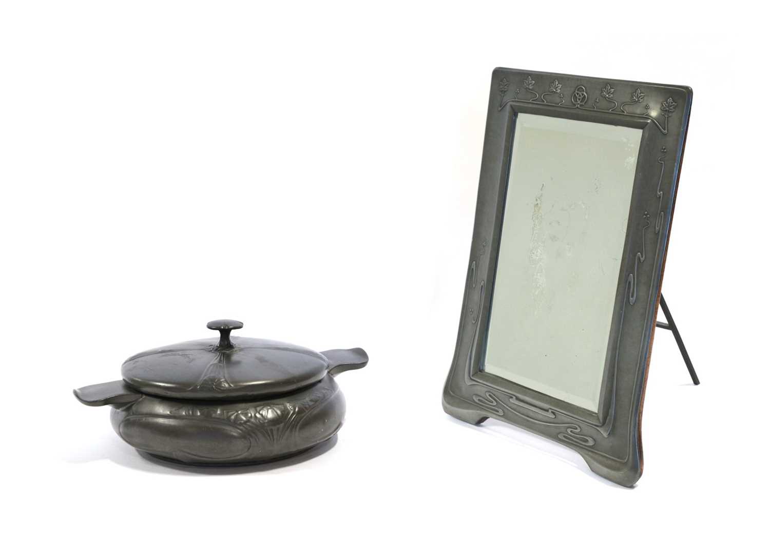 Lot 93 - An Art Nouveau Pewter Easel Toilet Mirror, the...