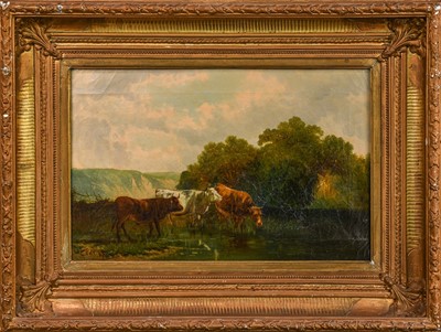 Lot 404 - G * Fels (19th Century), Cattle watering in a...
