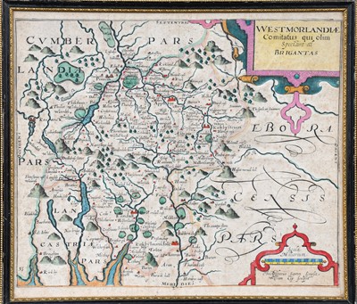 Lot 432 - Westmoria and Westmorland, hand coloured map,...