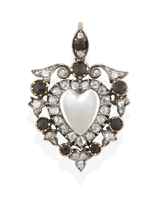 Lot 2350 - A Moonstone, Onyx and Diamond Pendant, the...