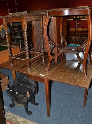 Lot 638 - Oak drop-leaf table, two occasional tables, bedside cabinet and a marble top washstand