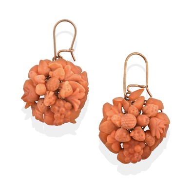 Lot 2384 - A Pair of Coral Drop Earrings