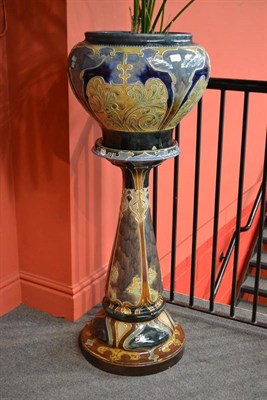 Lot 870 - A Royal Doulton Stoneware Flower Pot on Stand, by Mark V Marshall, with tube-lined decoration...