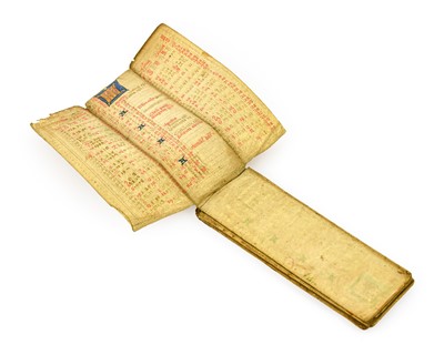 Lot 182 - Medieval English manuscript. Illuminated folding almanac on vellum, c.1425