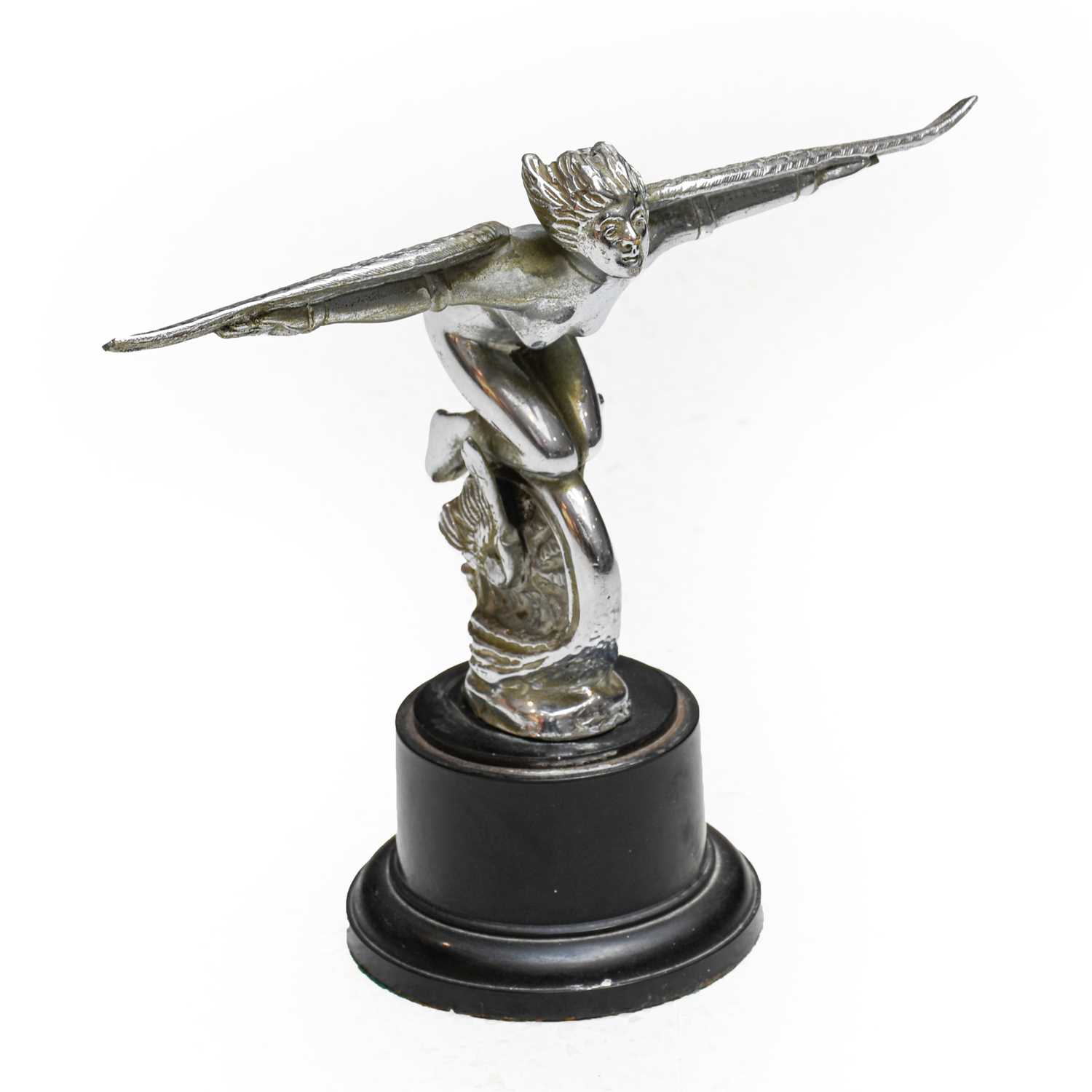 Lot 59 - A 1920s Chrome Plated Car Mascot, as a winged...