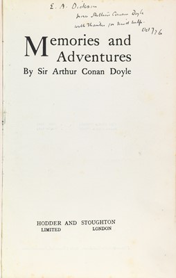 Lot 216 - Doyle (Arthur Conan, 1859-1930). Memories and Adventures, 1926, inscribed by Doyle