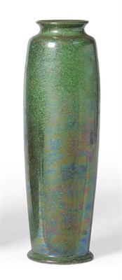 Lot 872 - A Ruskin Pottery Vase, of slender design with a green tea dust glaze, impressed RUSKIN 1921...