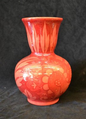 Lot 873 - A Maw and Co Pottery Ruby Lustre Vase, decorated with flower heads and leaves, painted FLOREAT...