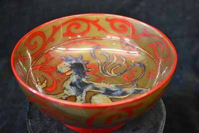 Lot 874 - A Bernard Moore Flambé Footed Bowl, the interior decorated with a rearing griffin in...