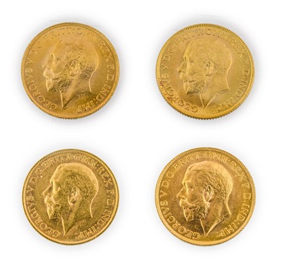 Lot 91 - George V, 4 x Sovereigns, issued by...