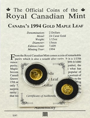 Lot 112 - Canada, 2 x Gold 'Maple Leaf' Coins comprising:...