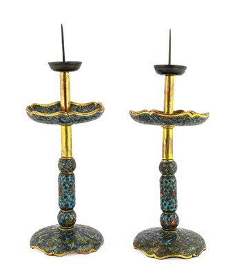 Lot 101 - A Pair of Chinese Cloisonne Enamel Pricket...