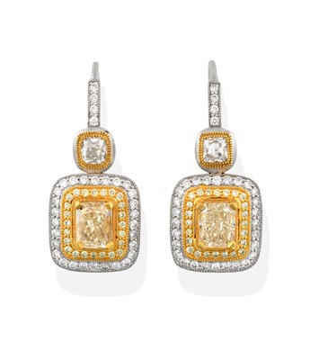 Lot 2388 - A Pair of Diamond Cluster Drop Earrings, the...