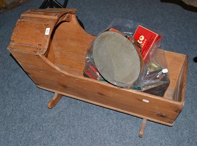 Lot 708 - Victorian pine cradle and assorted decorative vintage tins