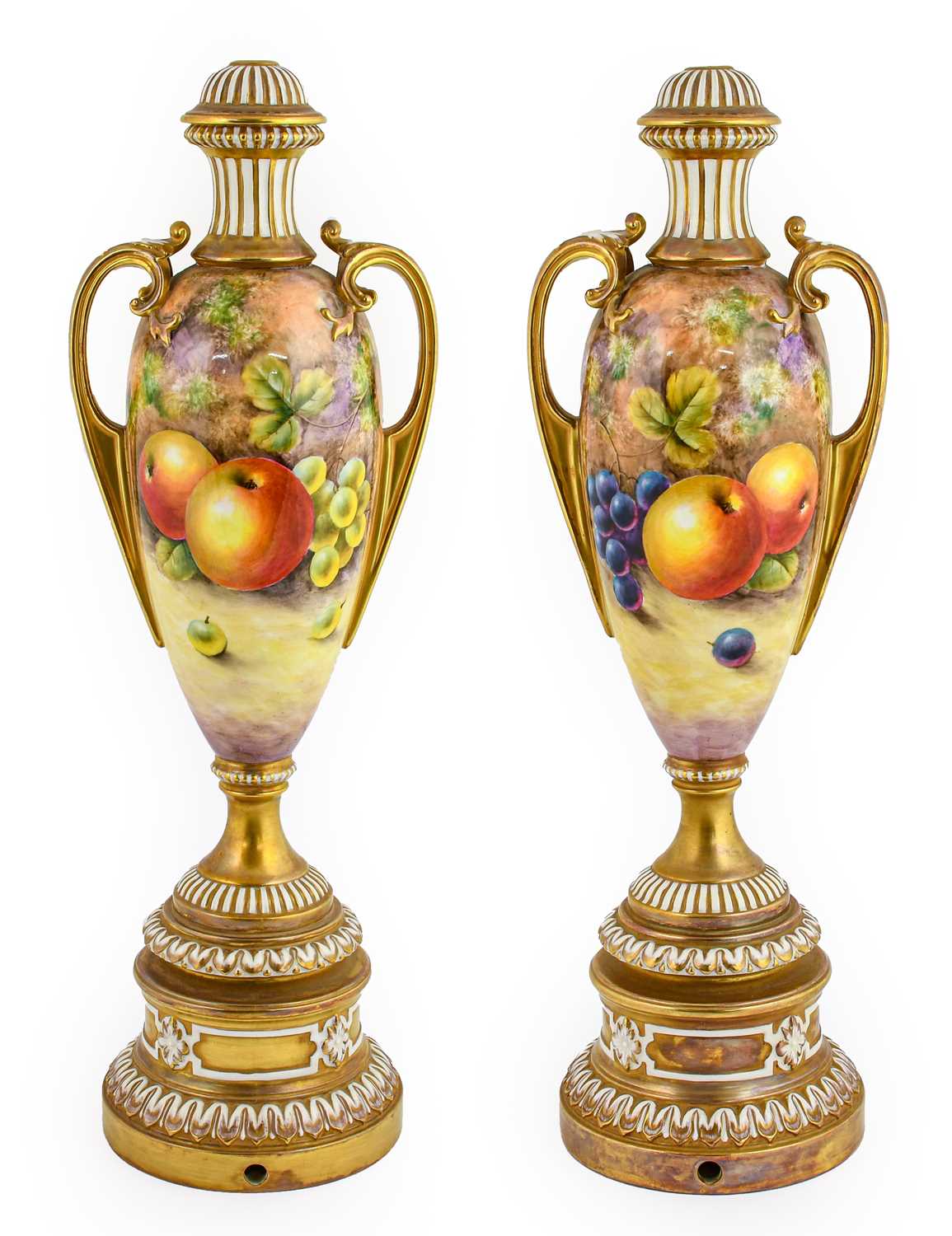 Lot 71 - A Pair of Royal Worcester Porcelain Lamp Bases,...