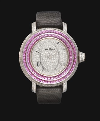 Lot 2241 - An 18 Carat White Gold Diamond and Pink Sapphire Set Wristwatch