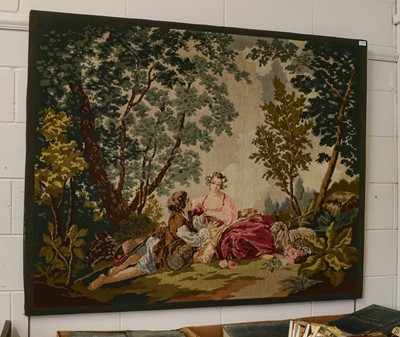 Lot 1109 - A gross point panel depicting lovers in a...