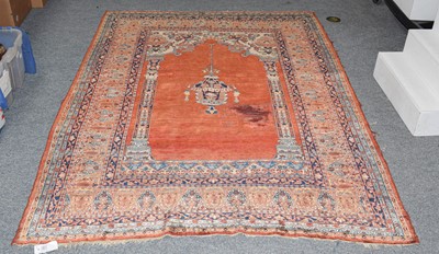 Lot 355 - Tabriz silk prayer rug, circa 1870, the rust...